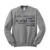 a girl krows her limiti sweatshirt