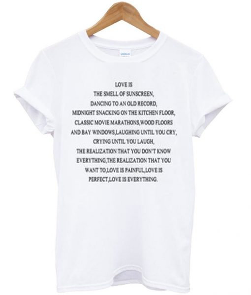 love is the smell of sunscreen quotes t-shirt