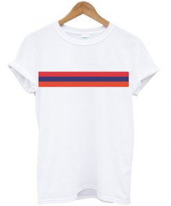 red blue orange strips accross t-shirt