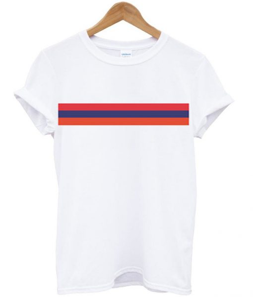 red blue orange strips accross t-shirt