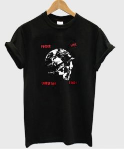 Louis Tomlinson is wearing power lies corruption chaos t-shirt